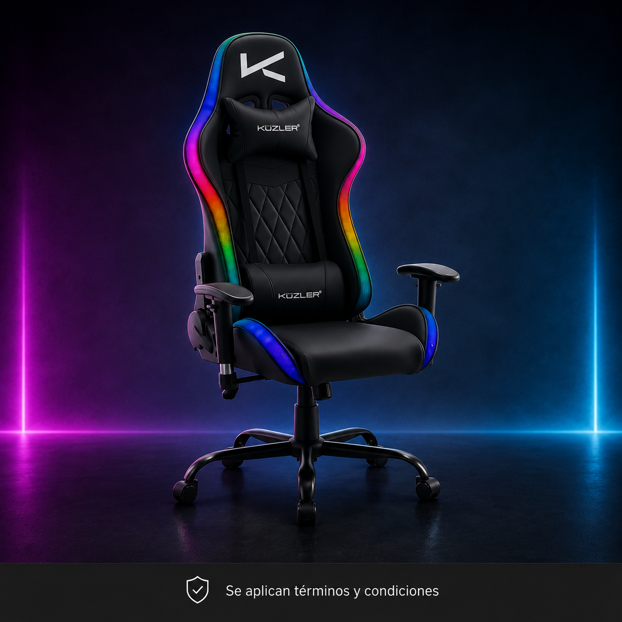 4 Silla Gamer Negra con Luces Led RGB Reclinación