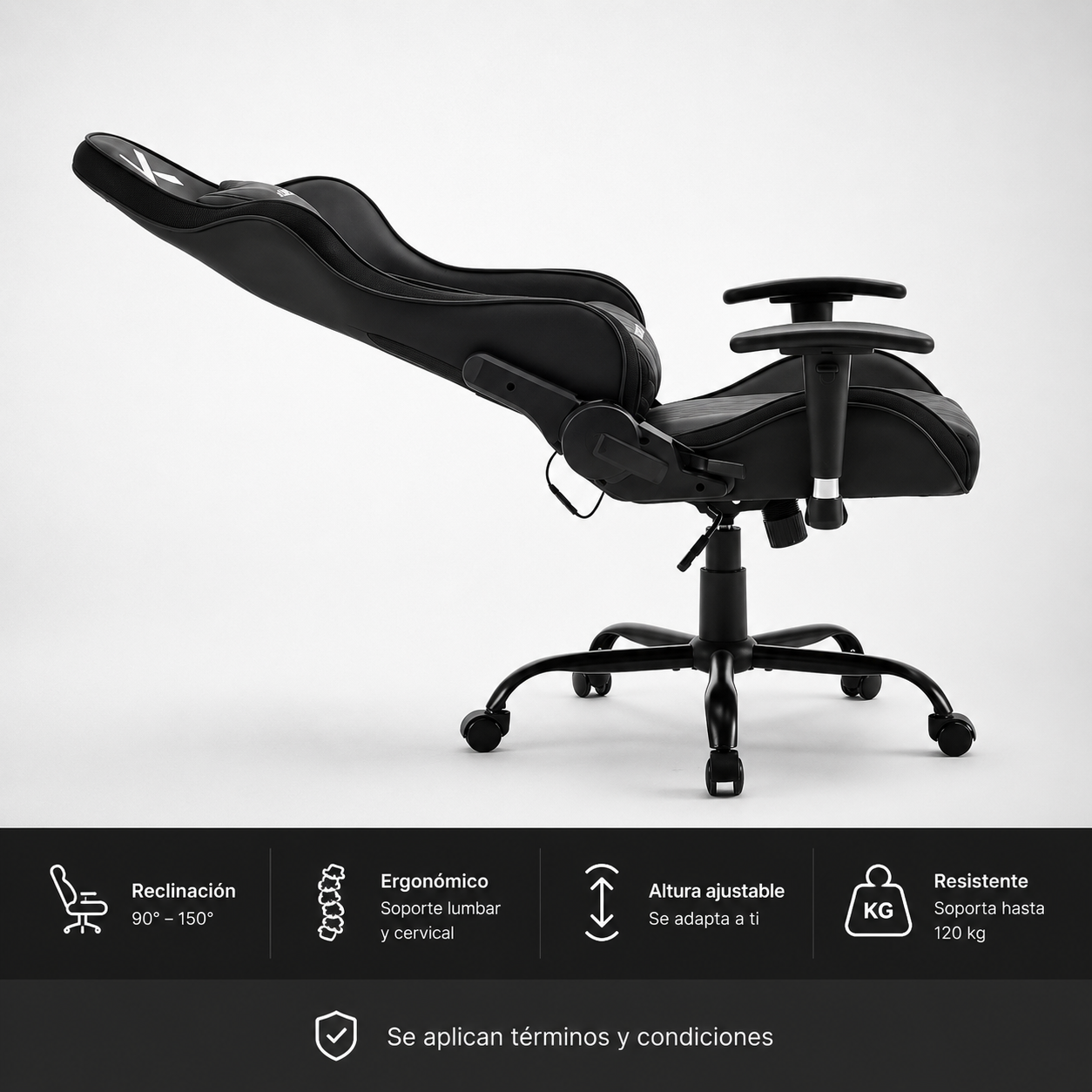 4 Silla Gamer Negra con Luces Led RGB Reclinación