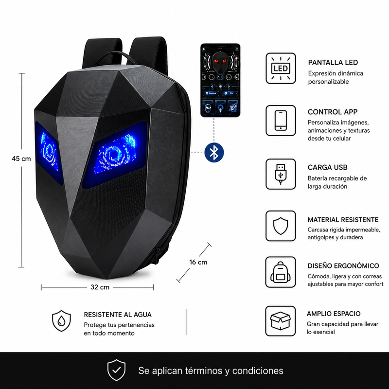 MOCHILA BIKER CON OJOS LED